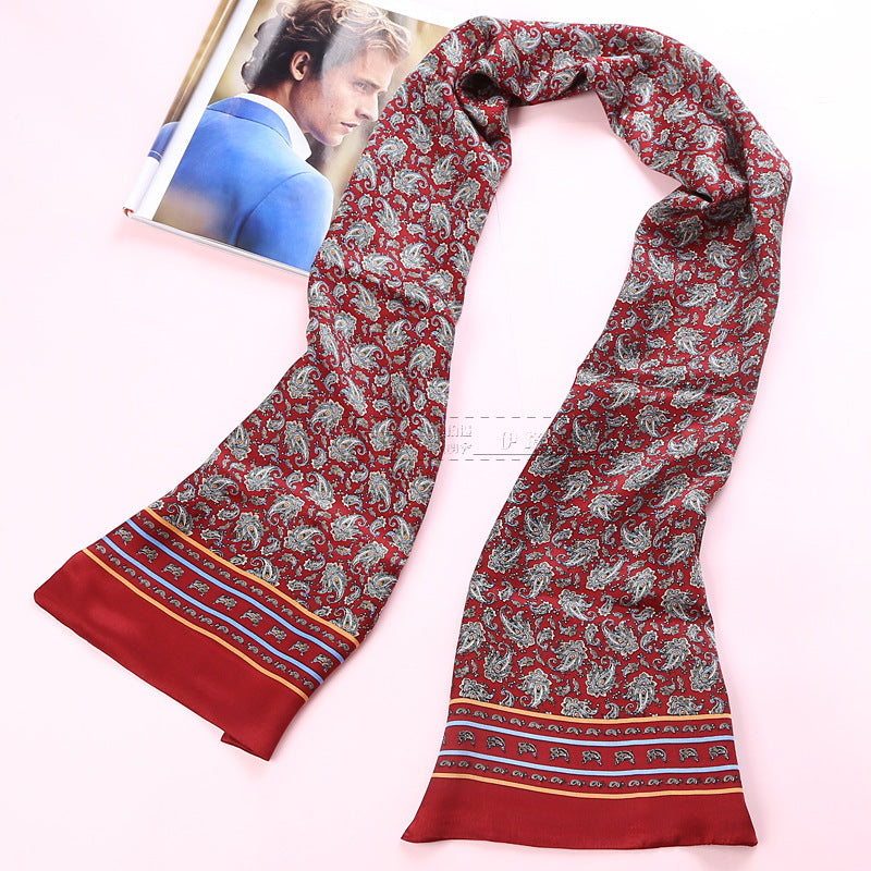 100% Natural Silk Double Layer Cravat Men's Silk Printed Long Scarf Premium Gift for Men 28x160cm