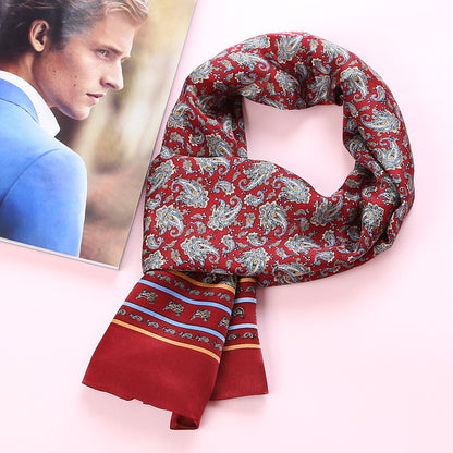 100% Natural Silk Double Layer Cravat Men's Silk Printed Long Scarf Premium Gift for Men 28x160cm
