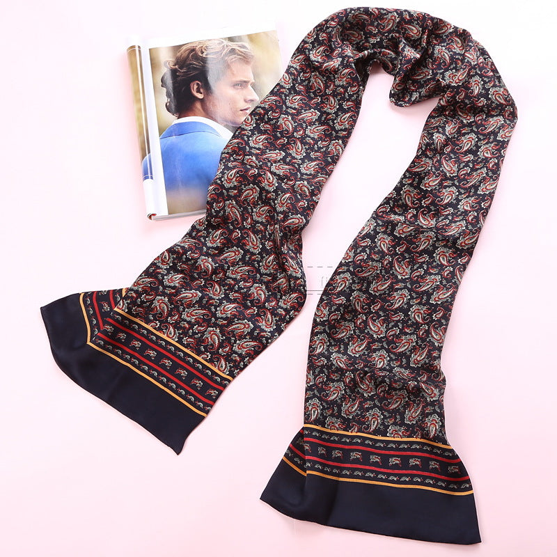 100% Natural Silk Double Layer Cravat Men's Silk Printed Long Scarf Premium Gift for Men 28x160cm