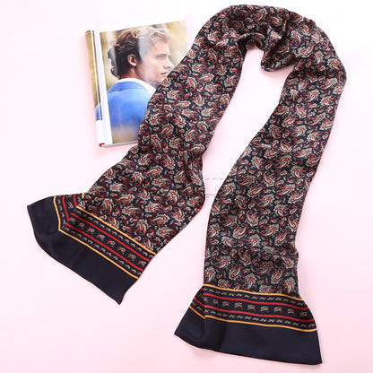 100% Natural Silk Double Layer Cravat Men's Silk Printed Long Scarf Premium Gift for Men 28x160cm
