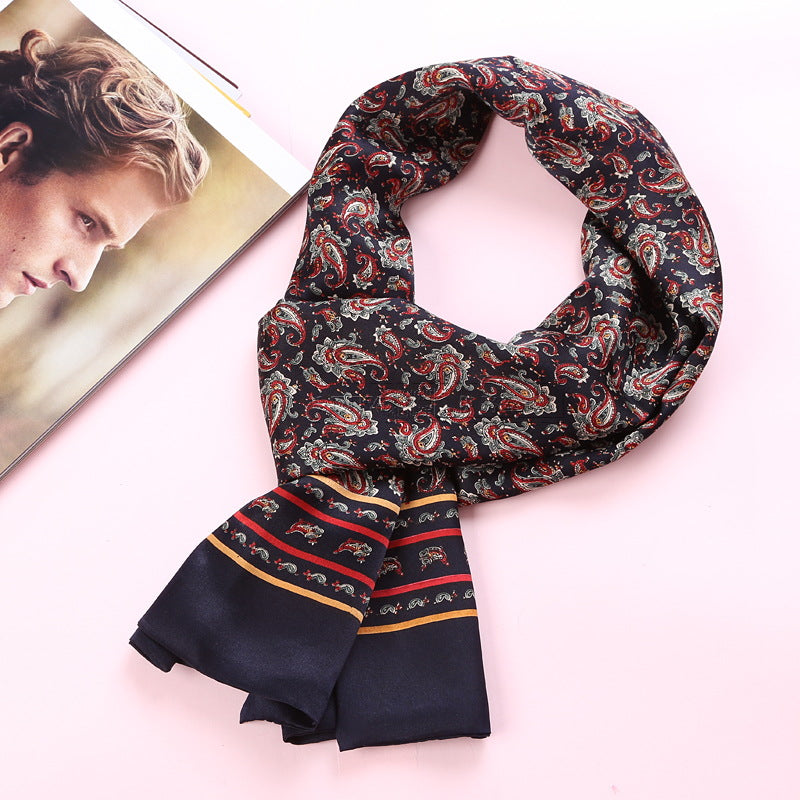 100% Natural Silk Double Layer Cravat Men's Silk Printed Long Scarf Premium Gift for Men 28x160cm