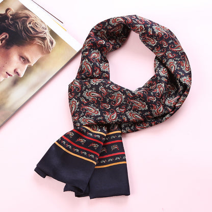 100% Natural Silk Double Layer Cravat Men's Silk Printed Long Scarf Premium Gift for Men 28x160cm