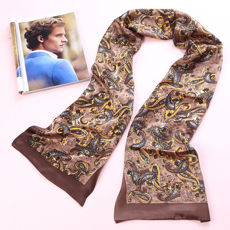 100% Natural Silk Double Layer Cravat Men's Silk Printed Long Scarf Premium Gift for Men 28x160cm
