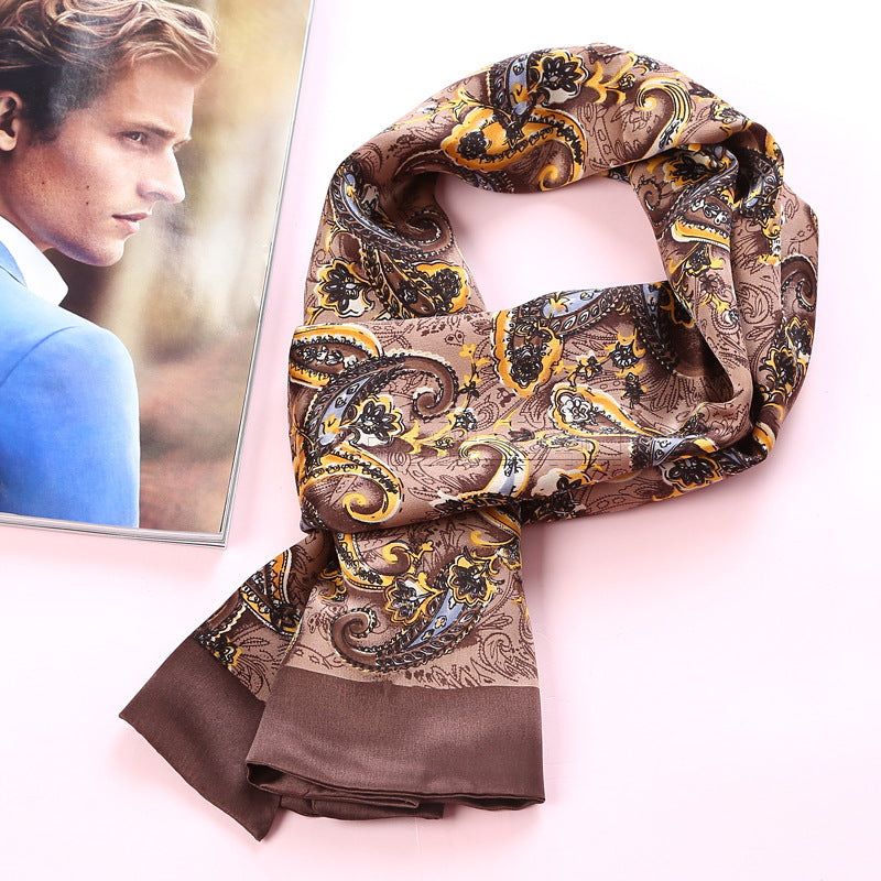 100% Natural Silk Double Layer Cravat Men's Silk Printed Long Scarf Premium Gift for Men 28x160cm