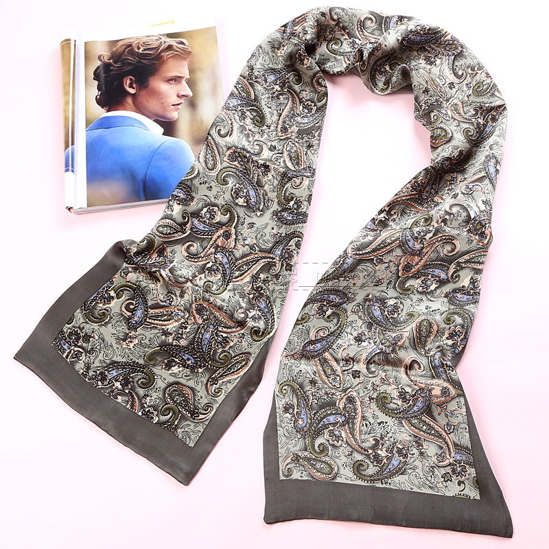 100% Natural Silk Double Layer Cravat Men's Silk Printed Long Scarf Premium Gift for Men 28x160cm
