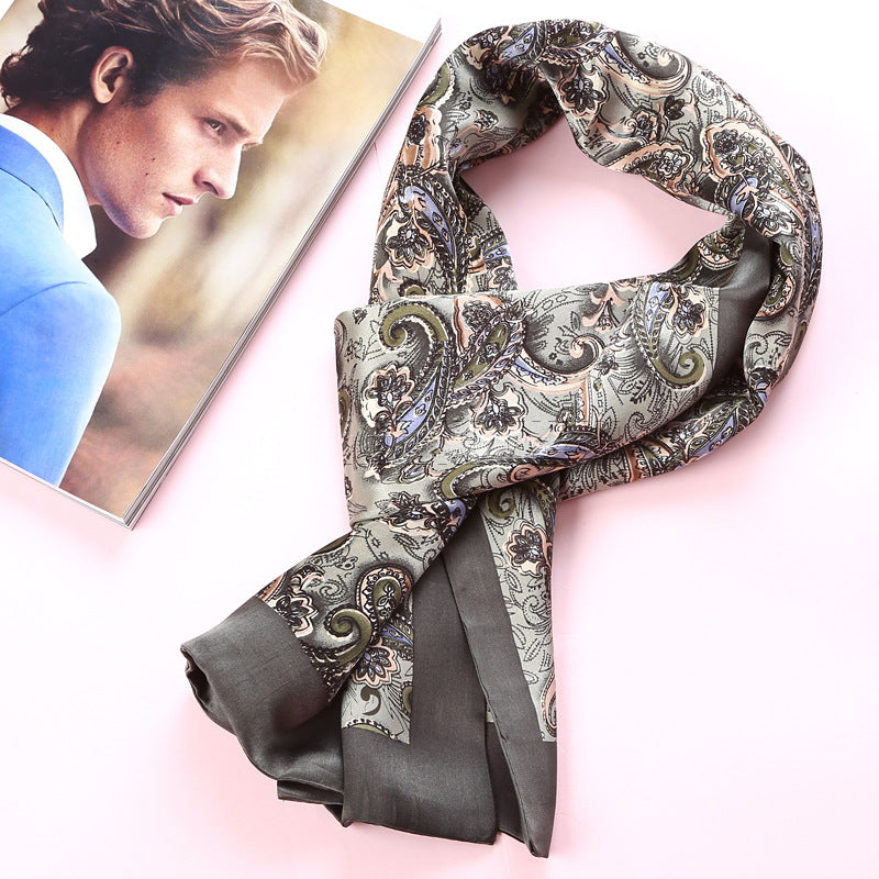 100% Natural Silk Double Layer Cravat Men's Silk Printed Long Scarf Premium Gift for Men 28x160cm