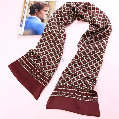 100% Natural Silk Double Layer Cravat Men's Silk Printed Long Scarf Premium Gift for Men 28x160cm