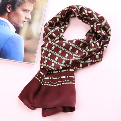 100% Natural Silk Double Layer Cravat Men's Silk Printed Long Scarf Premium Gift for Men 28x160cm