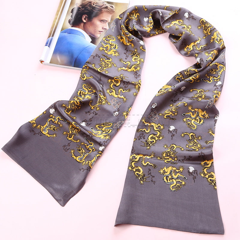 100% Natural Silk Double Layer Cravat Men's Silk Printed Long Scarf Premium Gift for Men 28x160cm