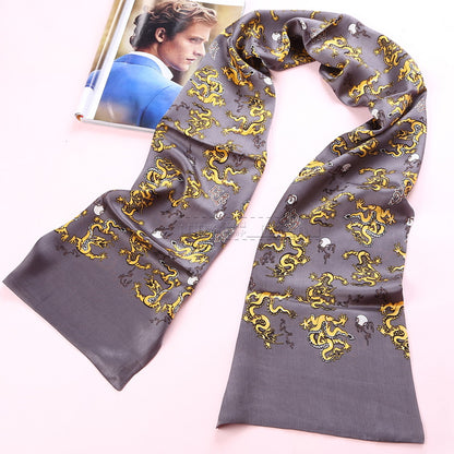 100% Natural Silk Double Layer Cravat Men's Silk Printed Long Scarf Premium Gift for Men 28x160cm