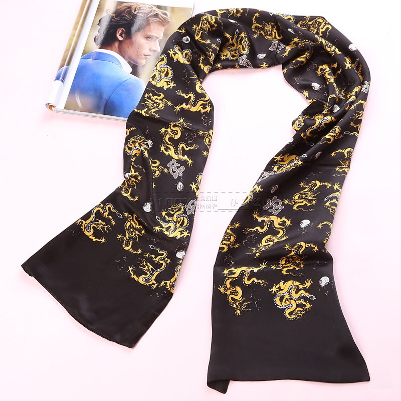 100% Natural Silk Double Layer Cravat Men's Silk Printed Long Scarf Premium Gift for Men 28x160cm