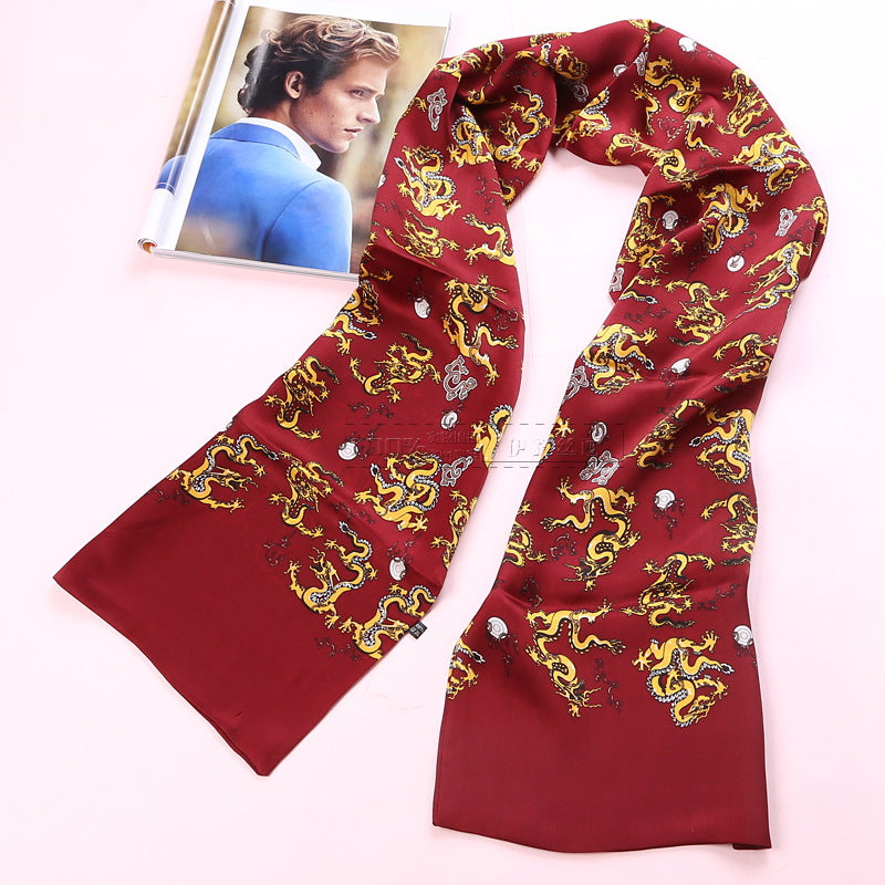 100% Natural Silk Double Layer Cravat Men's Silk Printed Long Scarf Premium Gift for Men 28x160cm