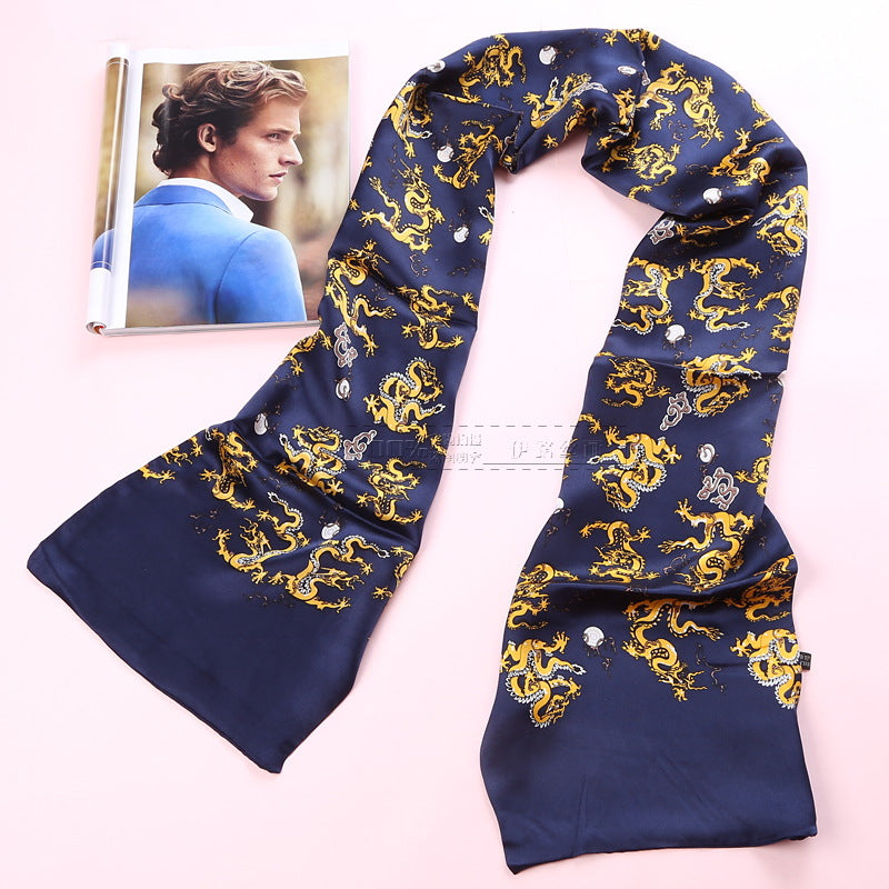 100% Natural Silk Double Layer Cravat Men's Silk Printed Long Scarf Premium Gift for Men 28x160cm