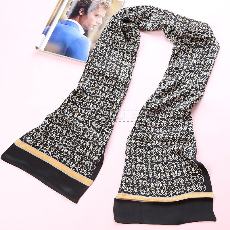 100% Natural Silk Double Layer Cravat Men's Silk Printed Long Scarf Premium Gift for Men 28x160cm