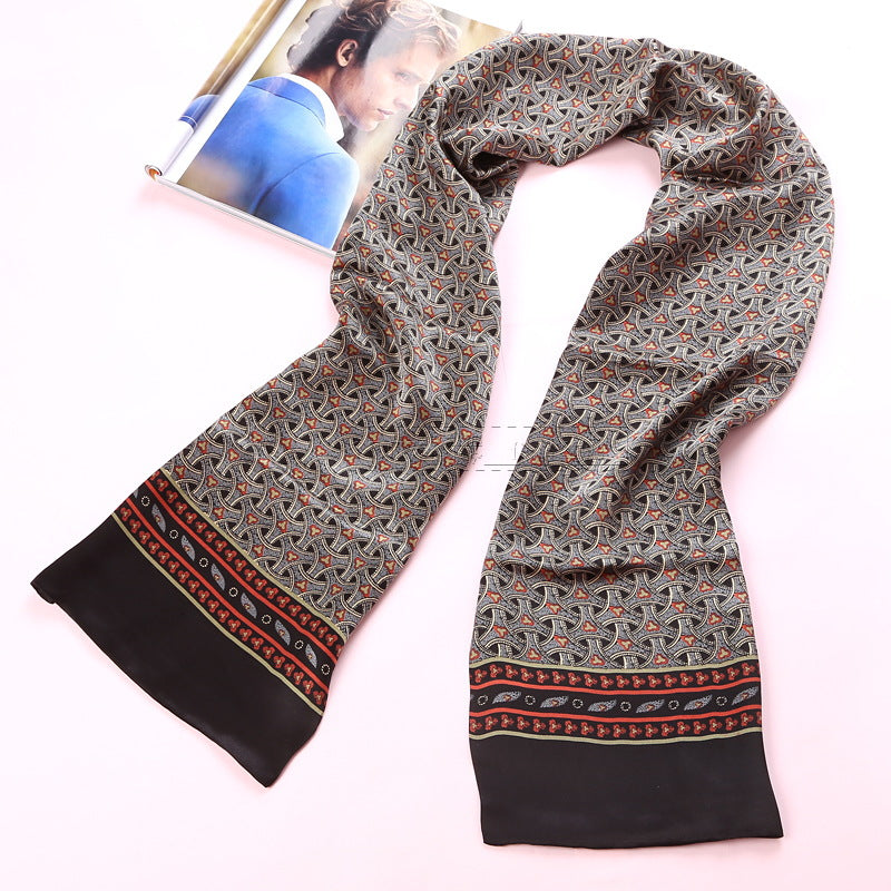 100% Natural Silk Double Layer Cravat Men's Silk Printed Long Scarf Premium Gift for Men 28x160cm