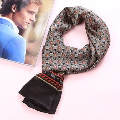 100% Natural Silk Double Layer Cravat Men's Silk Printed Long Scarf Premium Gift for Men 28x160cm