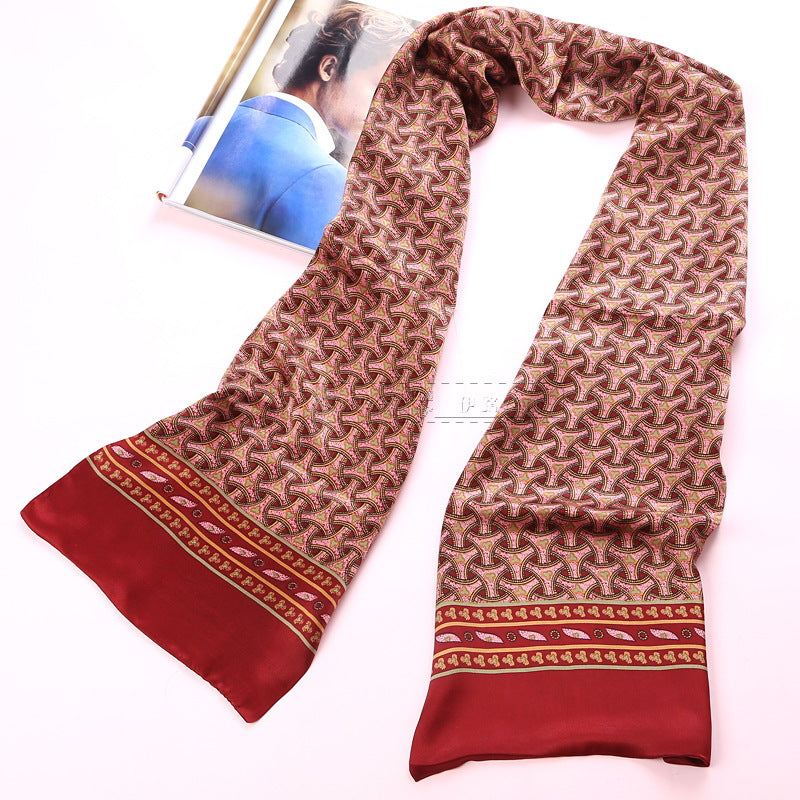 100% Natural Silk Double Layer Cravat Men's Silk Printed Long Scarf Premium Gift for Men 28x160cm