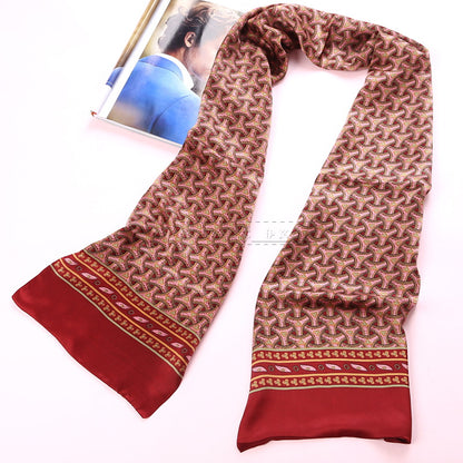 100% Natural Silk Double Layer Cravat Men's Silk Printed Long Scarf Premium Gift for Men 28x160cm