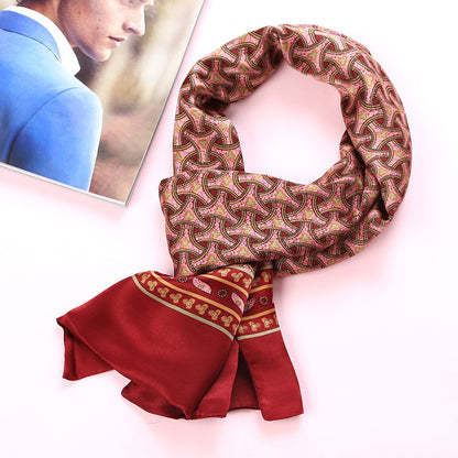 100% Natural Silk Double Layer Cravat Men's Silk Printed Long Scarf Premium Gift for Men 28x160cm