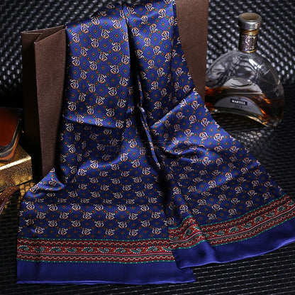 100% Natural Silk Double Layer Cravat Men's Silk Printed Long Scarf Premium Gift for Men 28x160cm