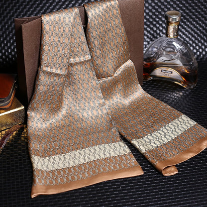100% Natural Silk Double Layer Cravat Men's Silk Printed Long Scarf Premium Gift for Men 28x160cm