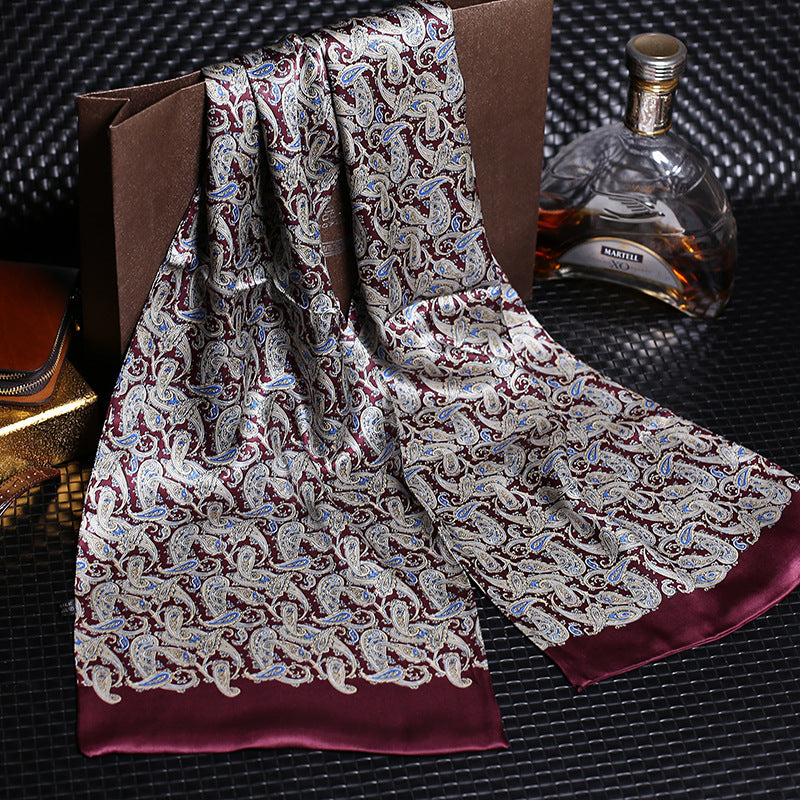 100% Natural Silk Double Layer Cravat Men's Silk Printed Long Scarf Premium Gift for Men 28x160cm