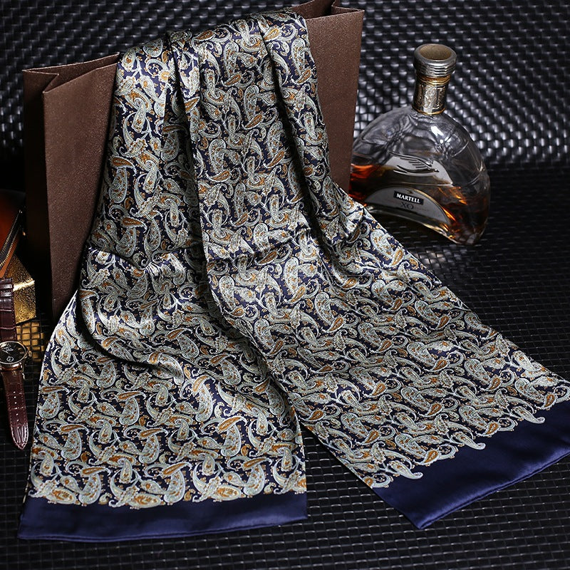 100% Natural Silk Double Layer Cravat Men's Silk Printed Long Scarf Premium Gift for Men 28x160cm