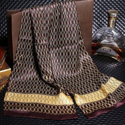 100% Natural Silk Double Layer Cravat Men's Silk Printed Long Scarf Premium Gift for Men 28x160cm