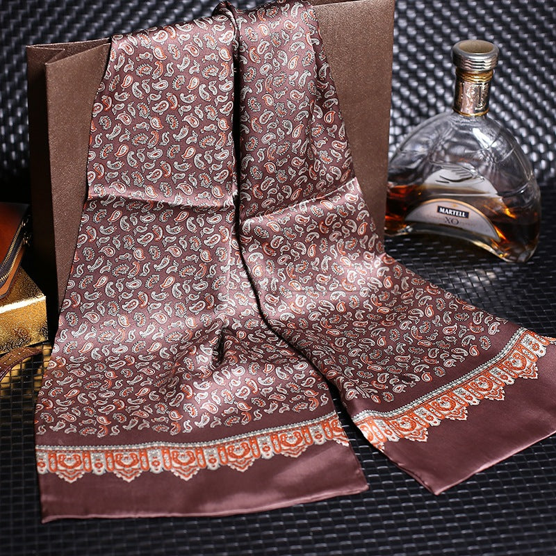 100% Natural Silk Double Layer Cravat Men's Silk Printed Long Scarf Premium Gift for Men 28x160cm
