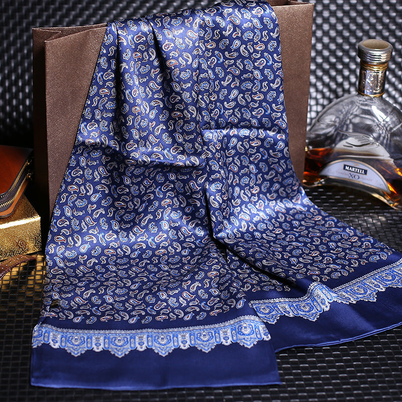 100% Natural Silk Double Layer Cravat Men's Silk Printed Long Scarf Premium Gift for Men 28x160cm