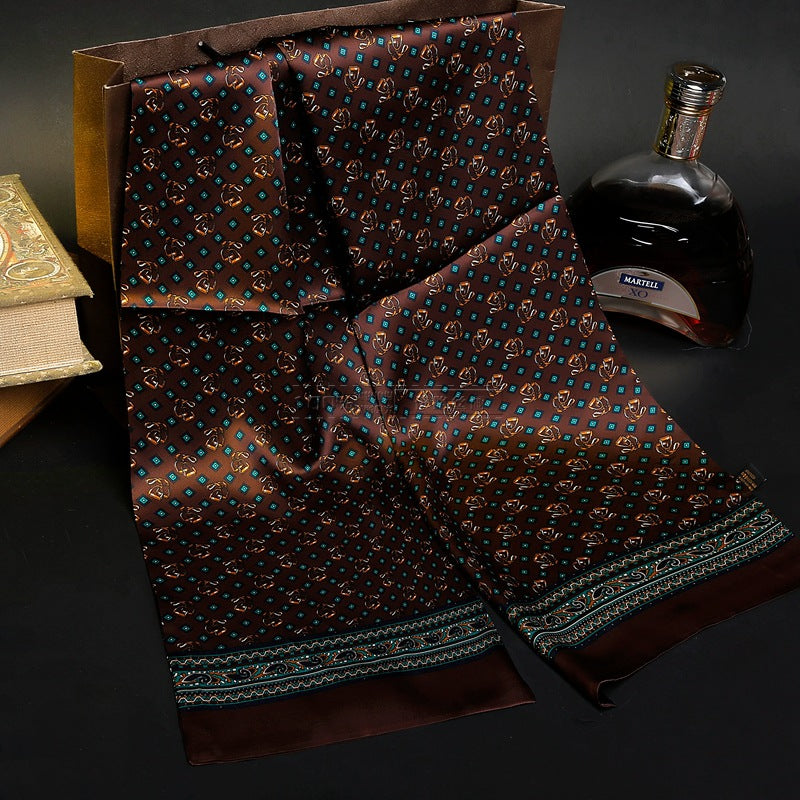 100% Natural Silk Double Layer Cravat Men's Silk Printed Long Scarf Premium Gift for Men 28x160cm