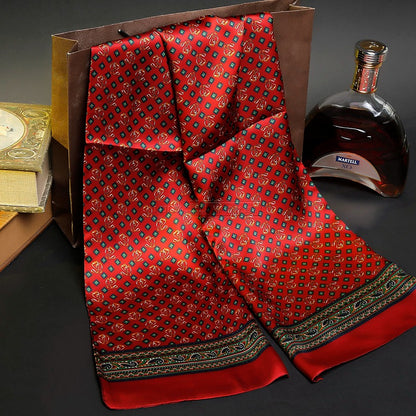 100% Natural Silk Double Layer Cravat Men's Silk Printed Long Scarf Premium Gift for Men 28x160cm