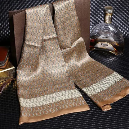 100% Natural Silk Double Layer Cravat Men's Silk Printed Long Scarf Premium Gift for Men 28x160cm