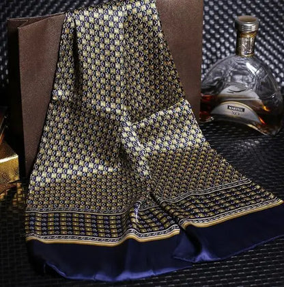 100% Natural Silk Double Layer Cravat Men's Silk Printed Long Scarf Premium Gift for Men 28x160cm
