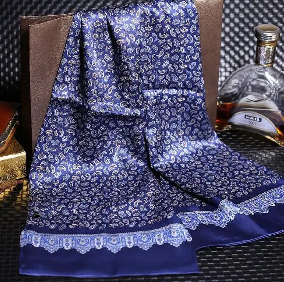 100% Natural Silk Double Layer Cravat Men's Silk Printed Long Scarf Premium Gift for Men 28x160cm