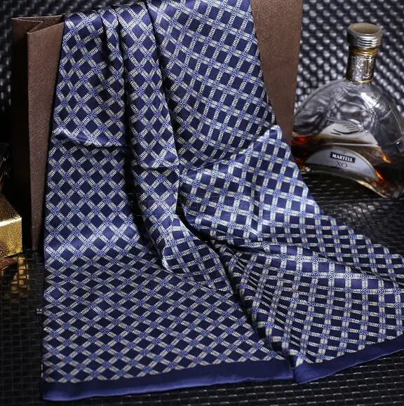 100% Natural Silk Double Layer Cravat Men's Silk Printed Long Scarf Premium Gift for Men 28x160cm