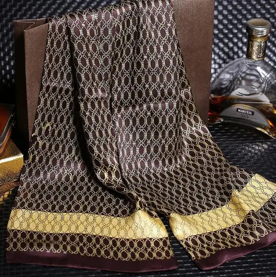 100% Natural Silk Double Layer Cravat Men's Silk Printed Long Scarf Premium Gift for Men 28x160cm