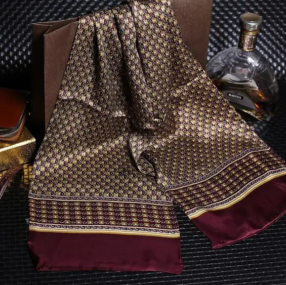 100% Natural Silk Double Layer Cravat Men's Silk Printed Long Scarf Premium Gift for Men 28x160cm