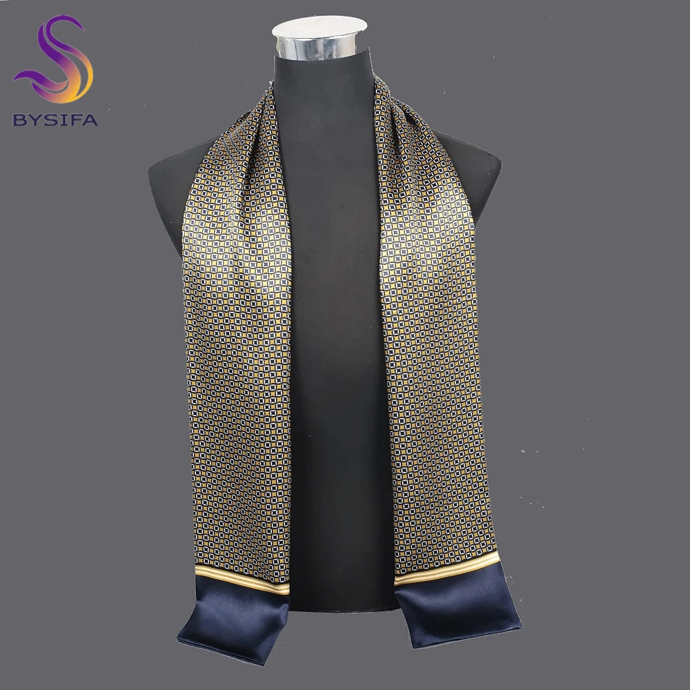 [BYSIFA] Male Silk Scarves Fall Winter 100% Silk Men Beige Khaki Long Scarf Accessories Spring Handsome Scarf Cravat160*26cm