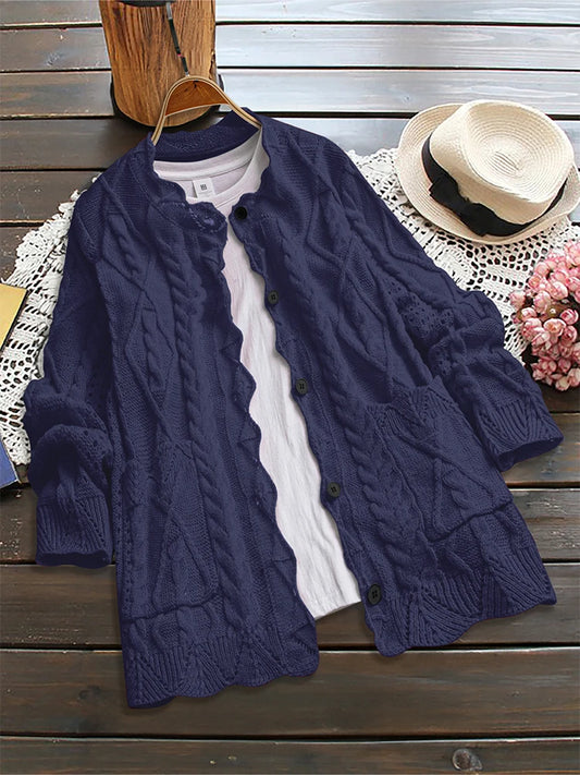 Women's plus Size Solid Button Front Cardigan Casual Stranded Knit Long Sleeve Crochet Cardigan