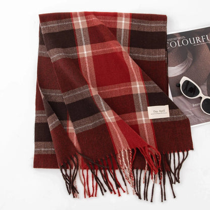 1PCS Winter Scarf for Women Red Green Plaid Scarf w/fringe Tartan Cashmere Feel Pashmina Shawl Soft Warm Chunky Scarves