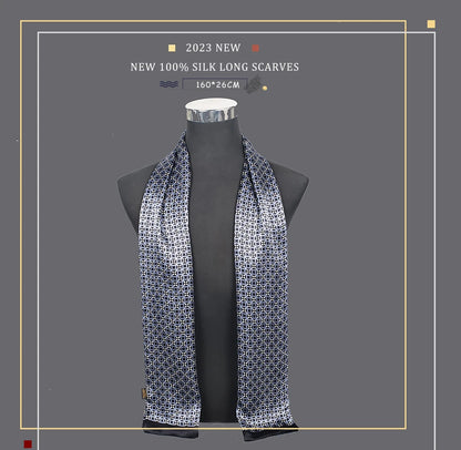[BYSIFA] Male Silk Scarves Fall Winter 100% Silk Men Beige Khaki Long Scarf Accessories Spring Handsome Scarf Cravat160*26cm
