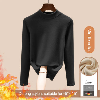 1pcs Women Autumn Winter Long-sleeved T-shirt Lady Thermal Underwear Thick Velvet Slim Fit Fashion New Style Round-neck Top