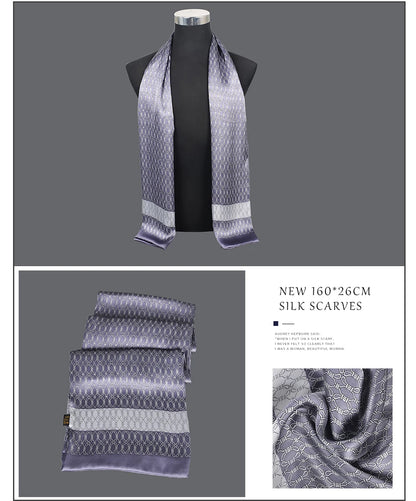 [BYSIFA] Male Silk Scarves Fall Winter 100% Silk Men Beige Khaki Long Scarf Accessories Spring Handsome Scarf Cravat160*26cm