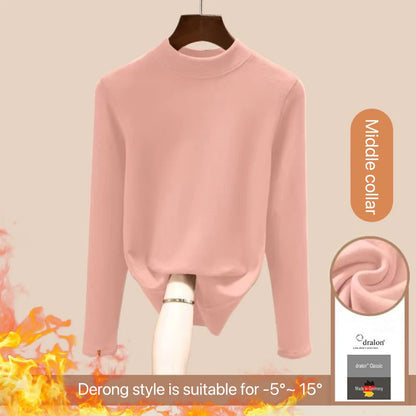 1pcs Women Autumn Winter Long-sleeved T-shirt Lady Thermal Underwear Thick Velvet Slim Fit Fashion New Style Round-neck Top