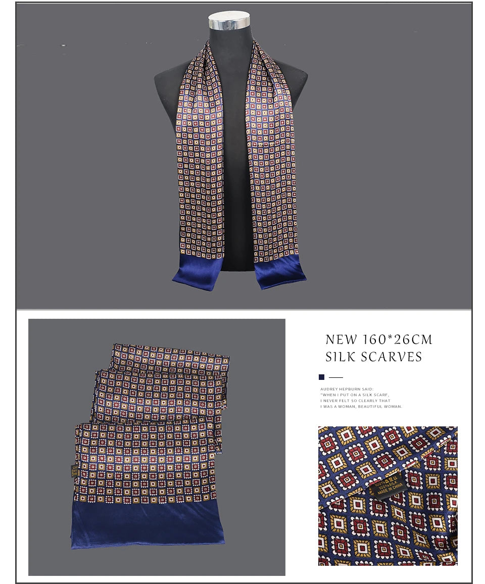 [BYSIFA] Male Silk Scarves Fall Winter 100% Silk Men Beige Khaki Long Scarf Accessories Spring Handsome Scarf Cravat160*26cm