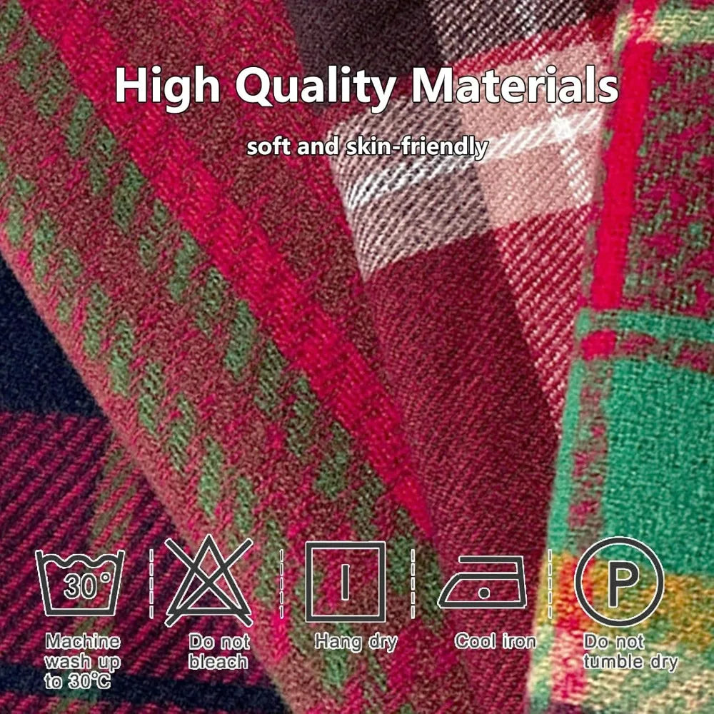 1PCS Winter Scarf for Women Red Green Plaid Scarf w/fringe Tartan Cashmere Feel Pashmina Shawl Soft Warm Chunky Scarves