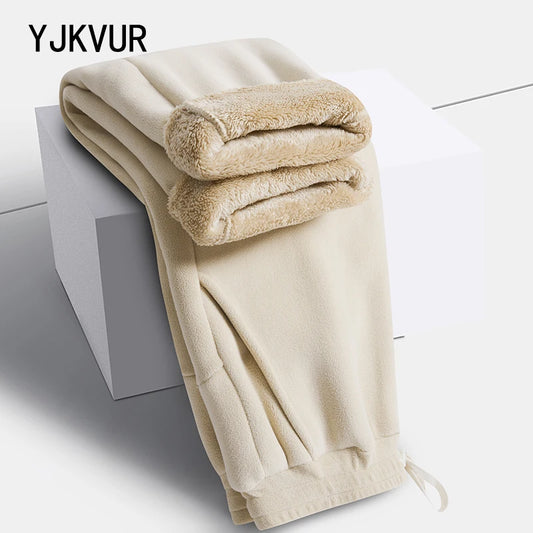 YJKVUR Unisex 2025 Winter New Oversize Pants Men Women Warm Fleece Liner Drawstring Trousers Casual Comfortable Gym Sweatpants
