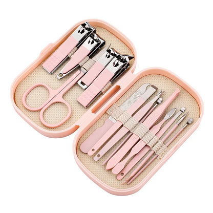 14 Piece Deluxe Manicure & Pedicure Set Pink And Blue Stainless Steel Nail Scissors, Clippers, Ear Digging Spoon for Men & Women