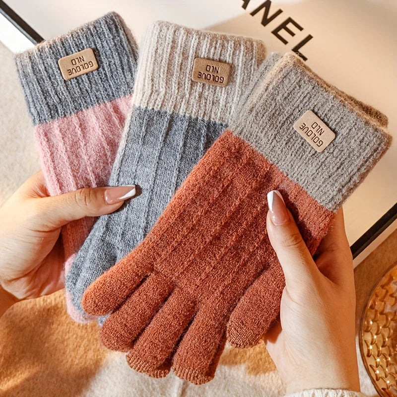 1pair Winter Warm Touch Screen Knitted Gloves For Women And Men, One Size Fit All